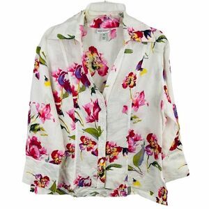 Harve Bernard white floral linen Blouse Medium